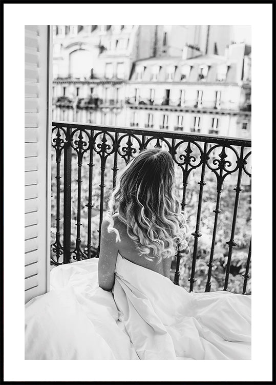 Paris Morning Balcony B&W Poster