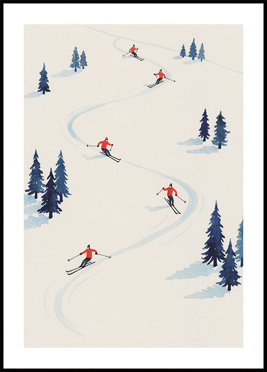 Five Skiers Poster