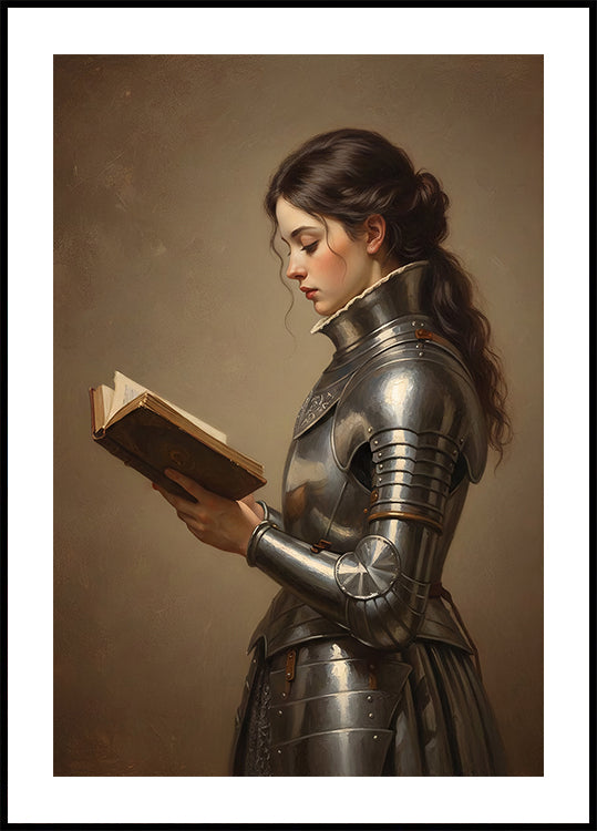 Victorian Woman Knight Reading a Book Vintage Wall Art Print, Book Lover Gift, Library Art Print, Dark Academia Decor Poster