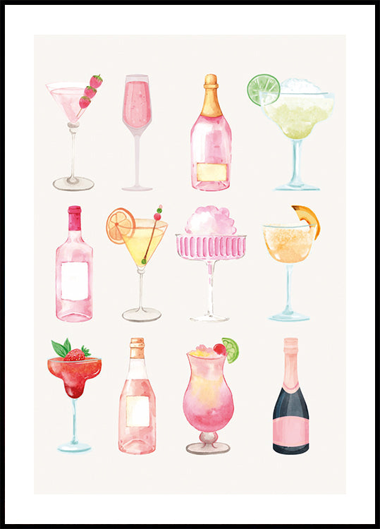 Sparkling Hour, Colorful Champagne and Cocktails Poster