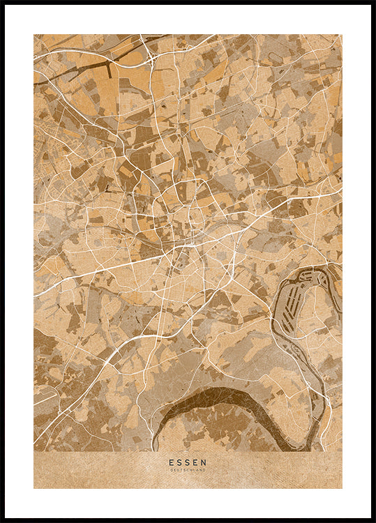 Sepia vintage map of Frankfurt downtown Germany Poster