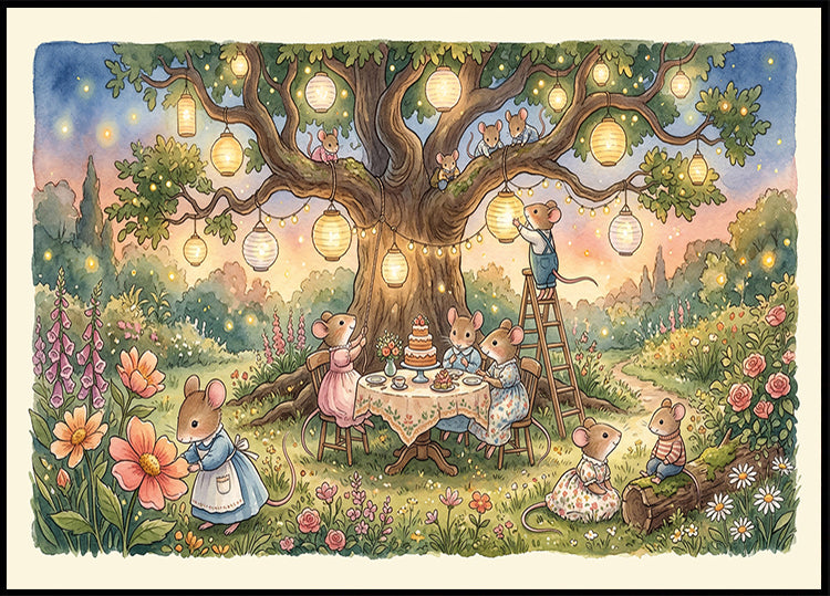 Whimsical Mice Garden Party Poster