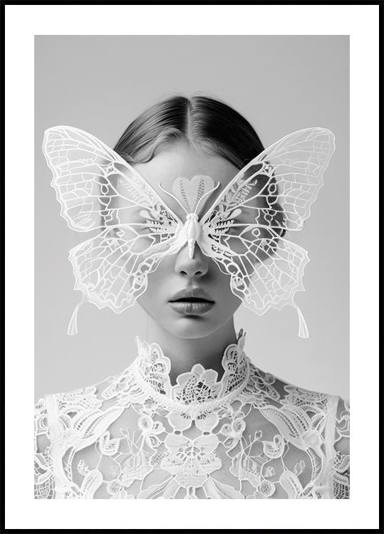 Lady in White with Butterfly Mask Poster