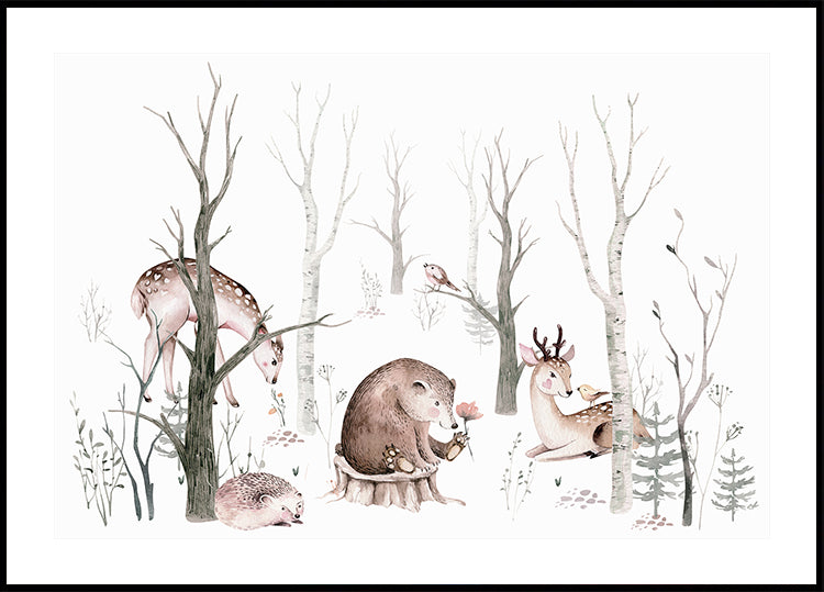 Watercolor Woodland Animals Poster