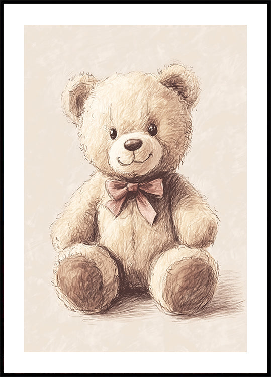 Classic Teddy Bear Sketch Vintage Nursery Poster