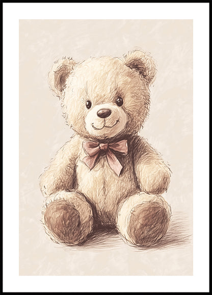 Classic Teddy Bear Sketch Vintage Nursery Poster