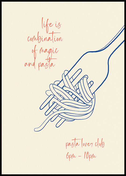Pasta Quote Print, Fork and Spaghetti, Magic and Pasta, Italian Food Lover Poster
