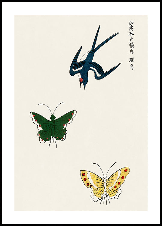 Swallow and Butterflies Print, Taguchi Tomoki Japanese Art Poster