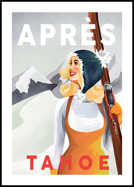Apres Ski Lake Tahoe Vintage Pin Up Art Poster
