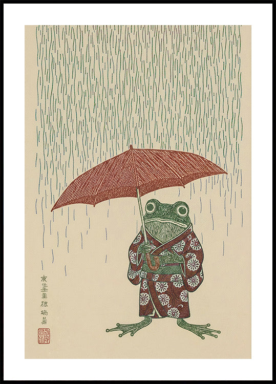 Umbrella Frog Rain Poster
