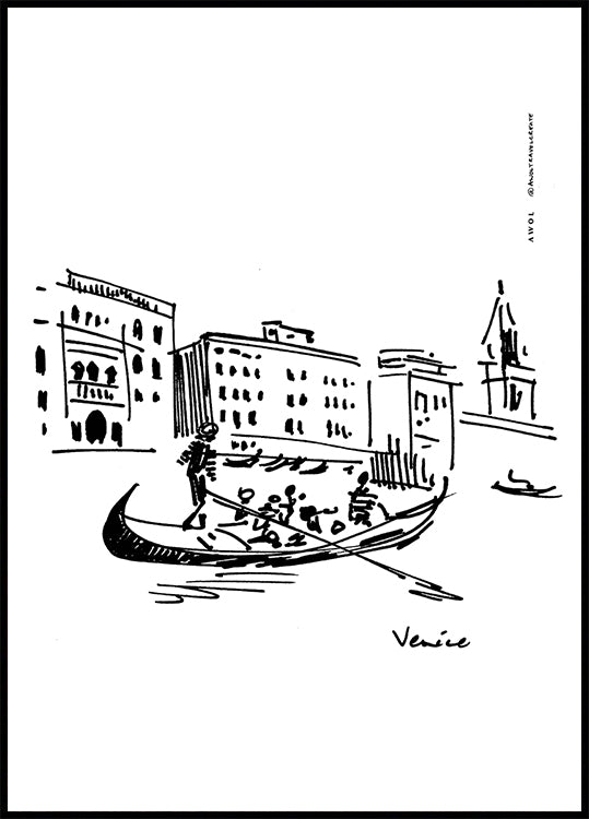 Venice, Italy Art Print With Gondolier On The Grand Canal Poster