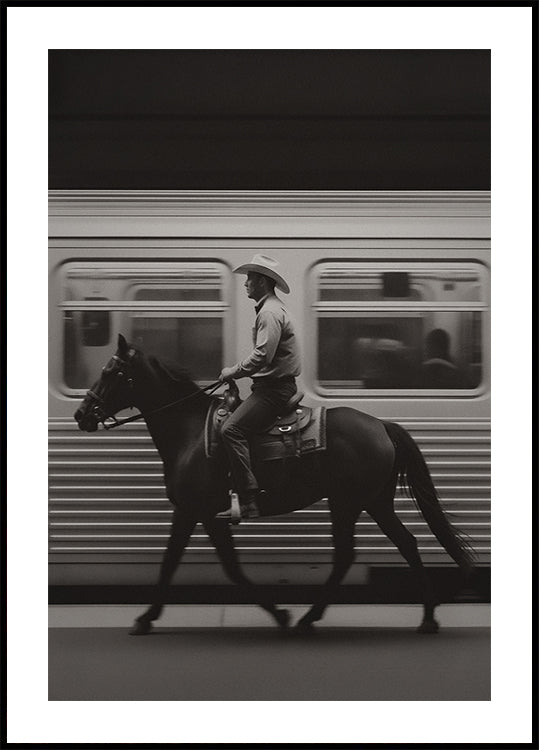 New York Subway Poster, Cowboy Photo Print, Vintage Black And White Urban Wall Art, Living Room Decor, Real Physical Poster