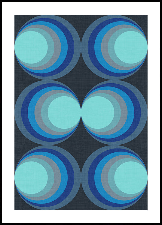 Retro Gradient Circles Aqua Blue Poster
