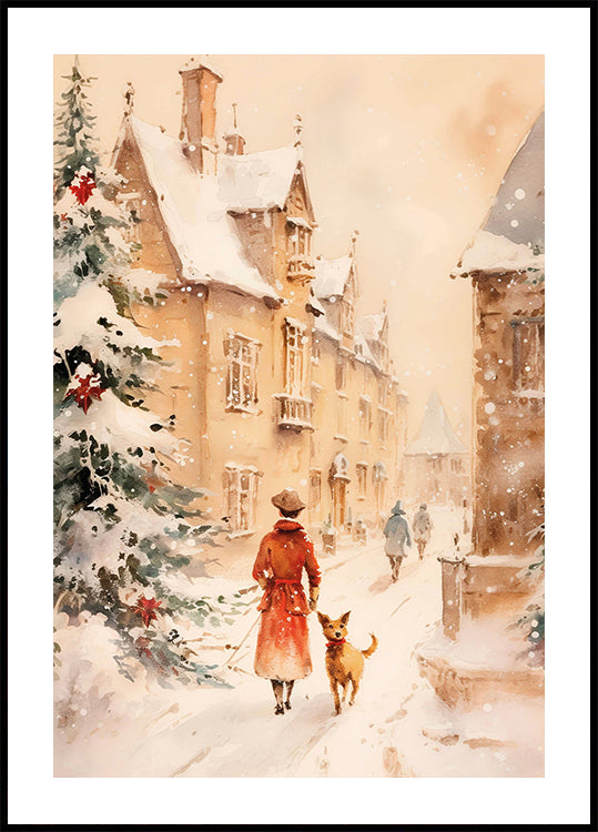 Christmas Walk in a Snowy Village Poster