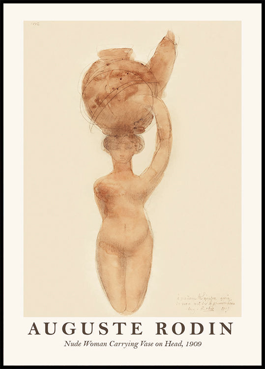 Nude Woman Carrying Vase on Head Poster