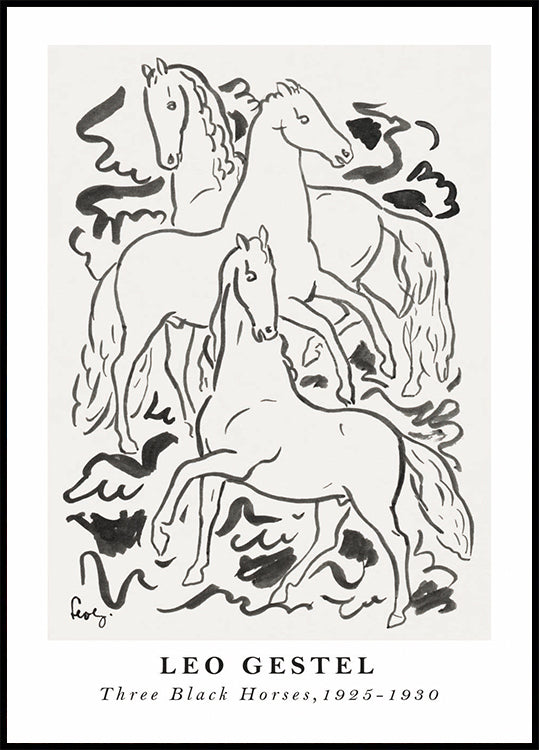 Three Black Horses, Leo Gestel Poster