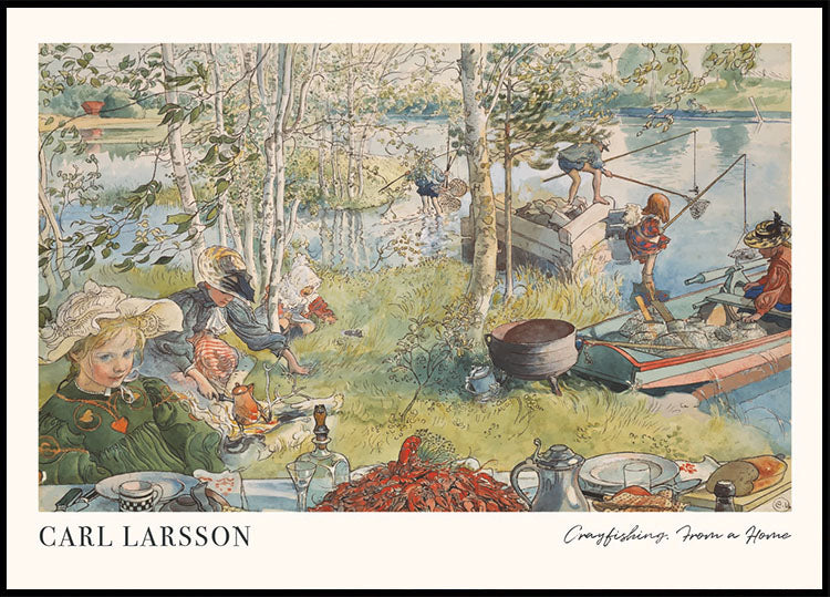 Crayfishing, riverside summer family scene Poster