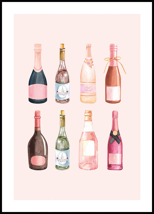 Pop the Bubbly, Watercolor Champagne Bottles Poster