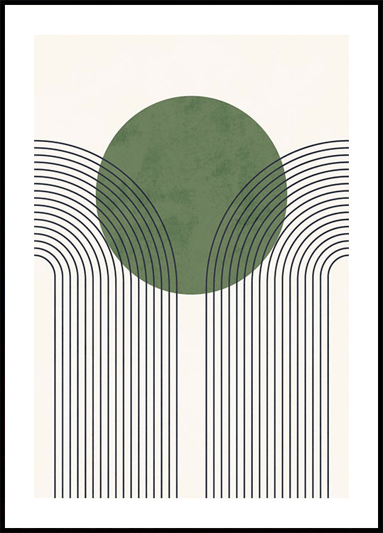 Green Orbit, Minimalist Line and Circle Abstract Poster