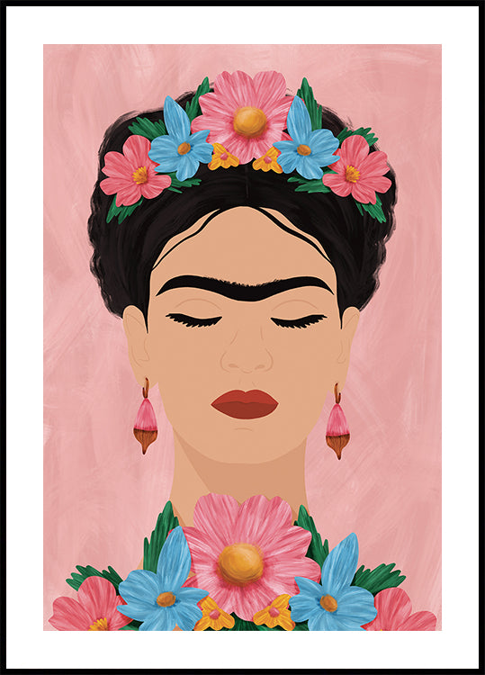 Frida Kahlo floral portrait Poster