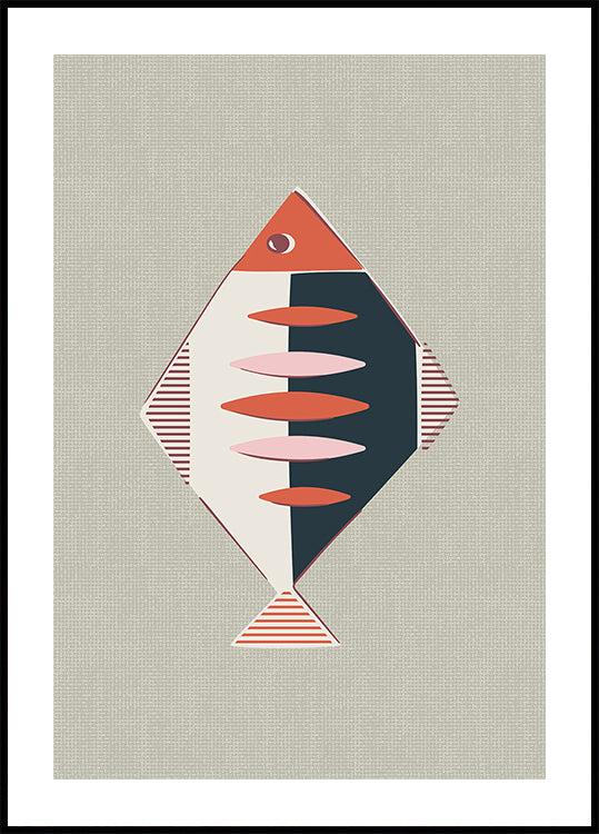 Mid Century Kitchen Fish Rust Poster