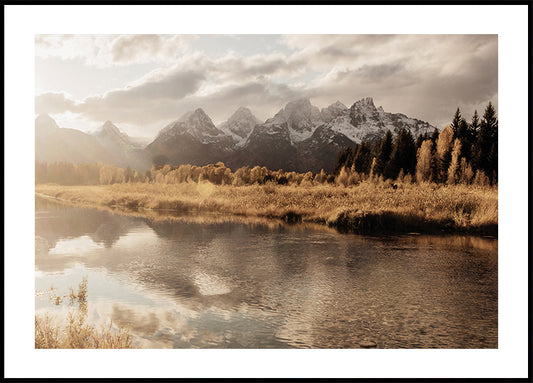 Autumn Morning and Mountains Poster