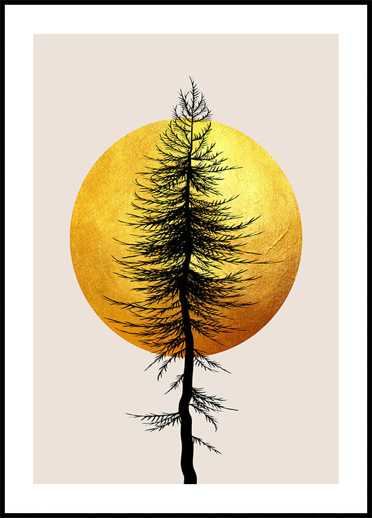 Golden Sun & Tree Silhouette Poster