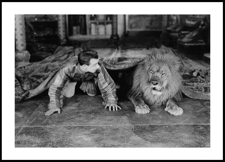 Man with Lion - Classic Black and White Poster