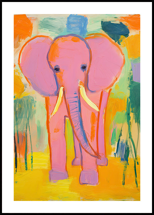 Pink Elephant In Colorful Jungle Poster