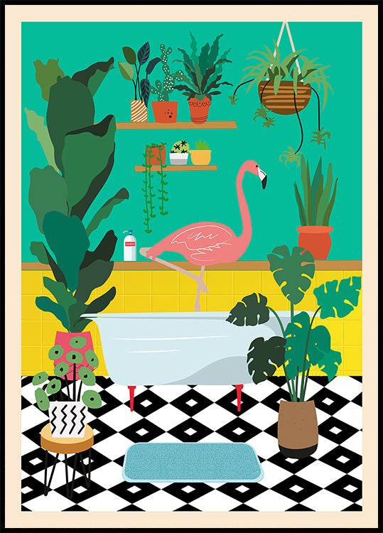 Flamingo Bathtime Poster