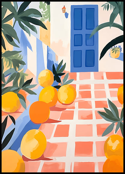 Blue Door & Oranges, Mediterranean courtyard Poster