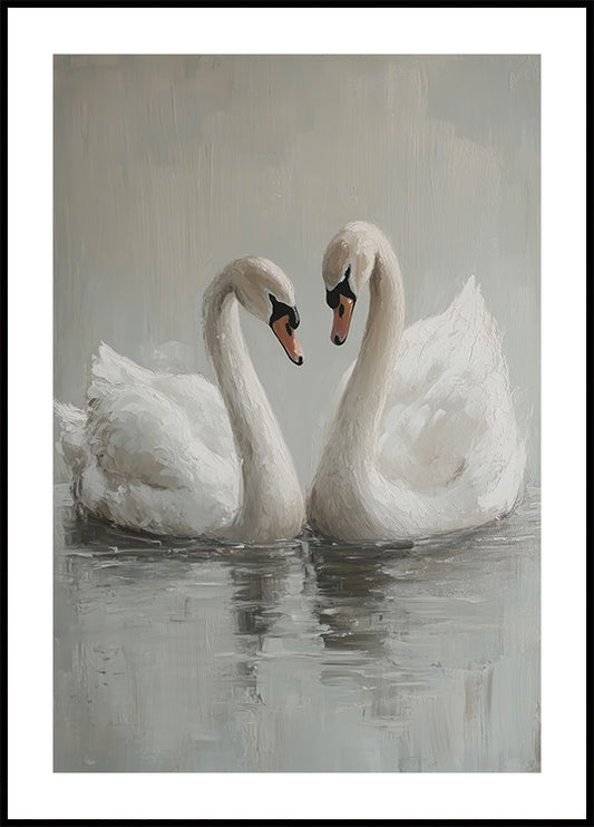 Swan Pair on Water, Romantic Swans Poster