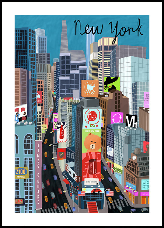 Times Square, New York Illustration by Artist Carla Daly Poster