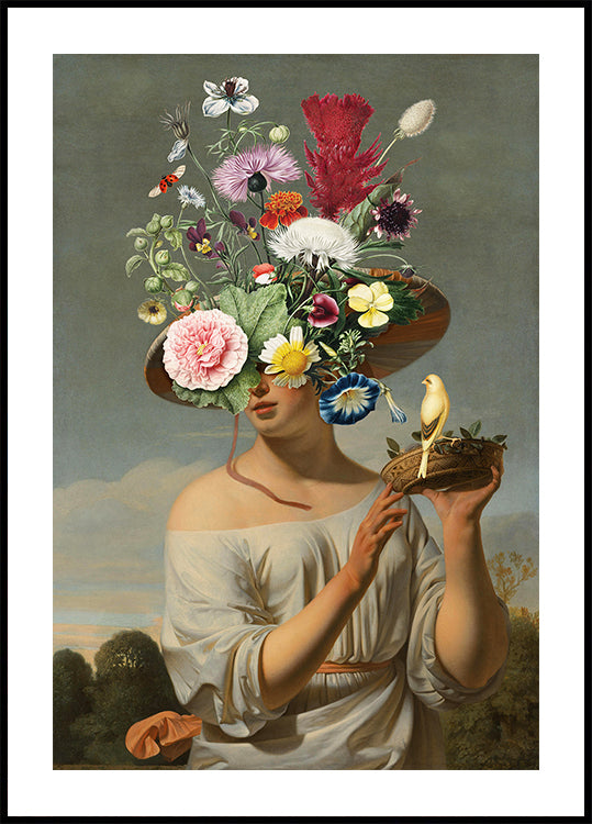 Woman In a Large Floral Hat Poster