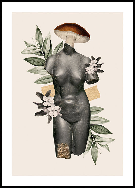 Antique Female Sculpture with Botanical Elements Poster