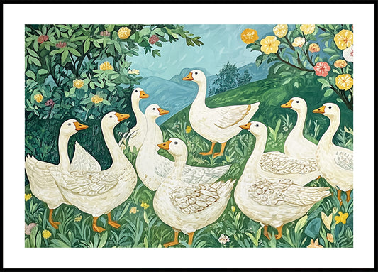 Garden Geese Gathering Poster