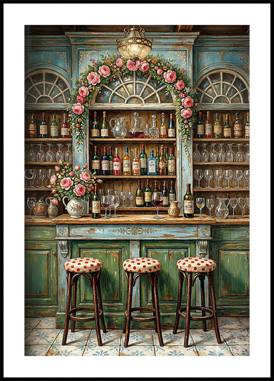 Vibrant Wine Bar Painting, French Pub Art Print, Cozy Kitchen Decor, Dining Room Wall Art, European Cafe Scene Art, Bar Cart Print Poster