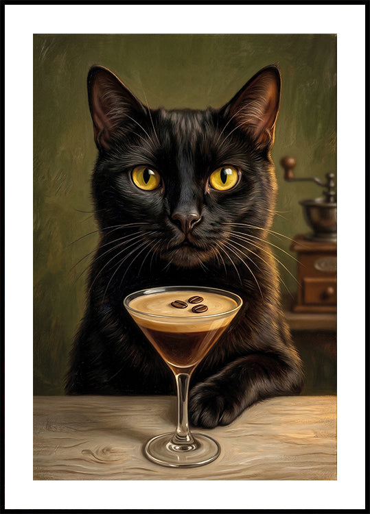 Cat with Espresso Martini Poster