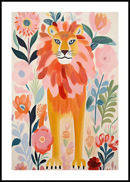 Colorful Lion In Bloom Poster