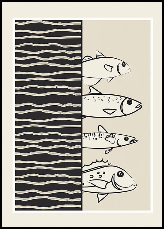 Abstract Fishes On Waves Poster