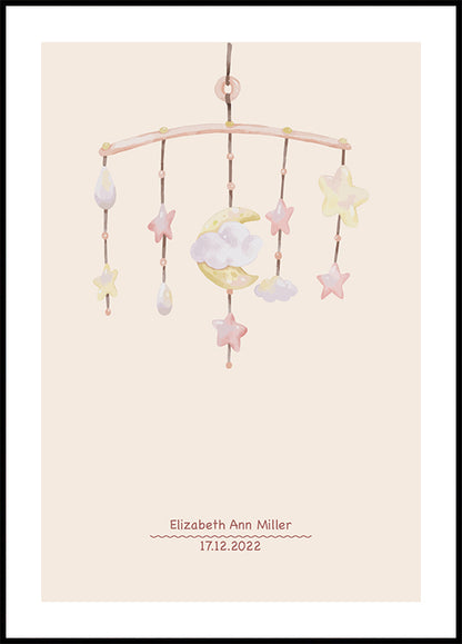 Baby Mobile, Pastel Nursery Personalized Poster