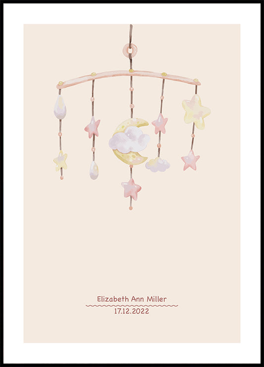 Baby Mobile, Pastel Nursery Personalized Poster