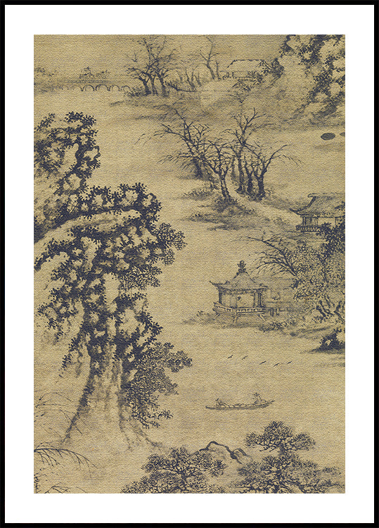 Classic Ink Village Scene Poster