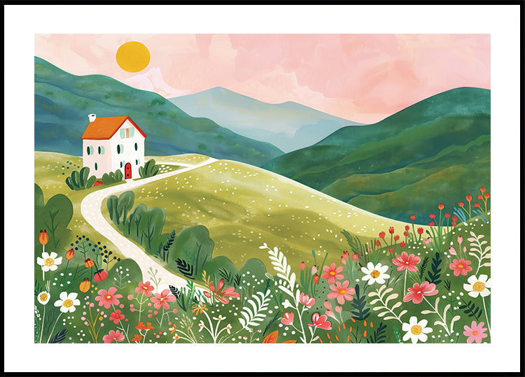 Sunset Valley Cottage Poster