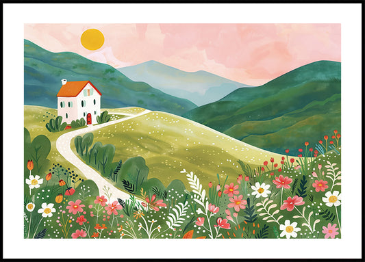 Sunset Valley Cottage Poster