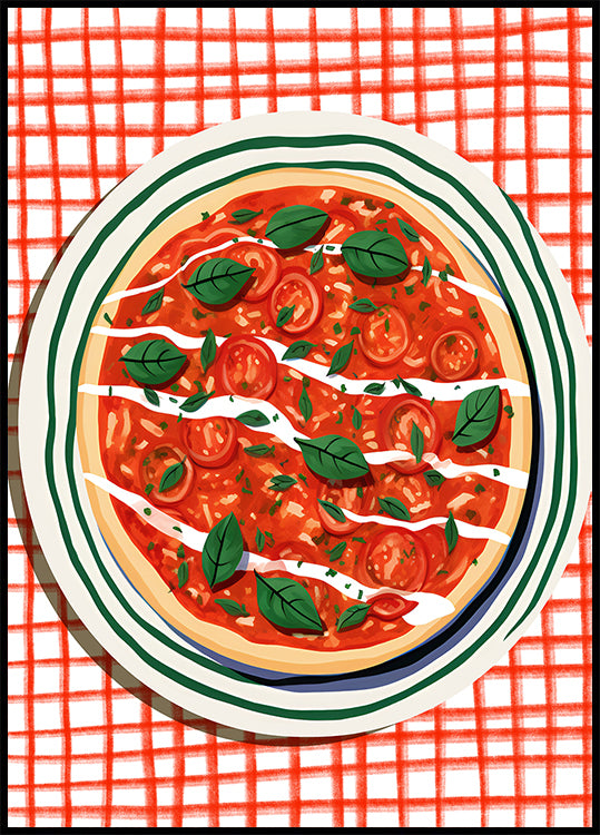 Tomato & Basil Pizza, Italian Food Art Poster