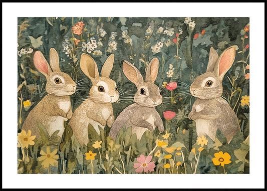 Woodland Bunnies In Wildflowers Poster