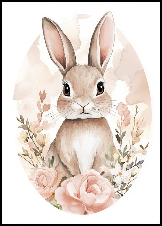 Cute Bunny With Roses Poster