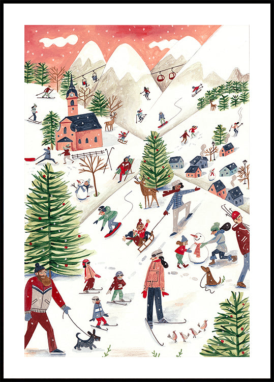 Mountain landscape with houses in the snow Poster