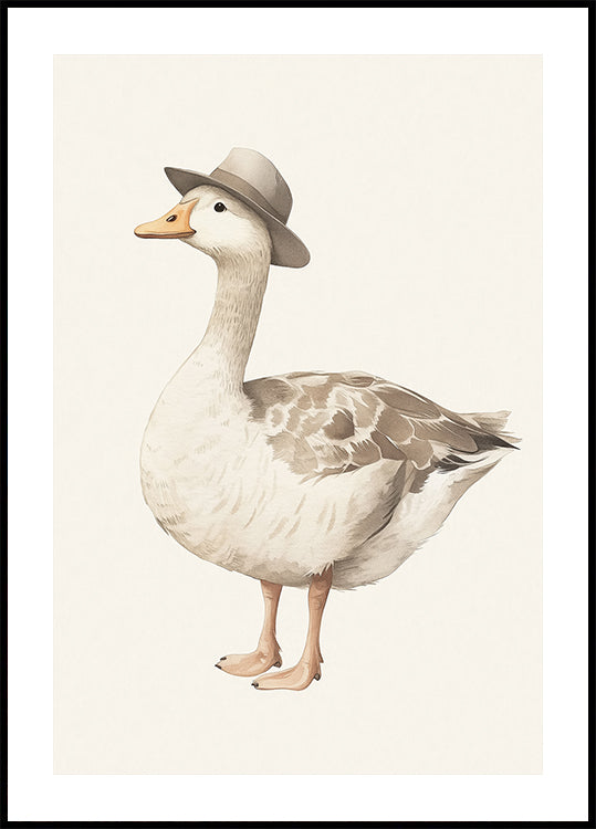 Gentleman Goose, Fedora Hat, Whimsical Bird Poster